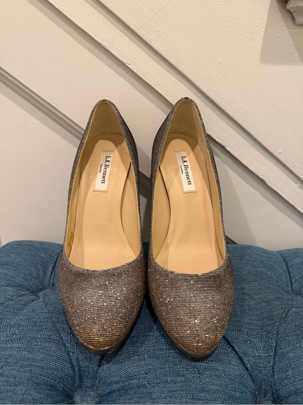 LK Bennett Silver/Gold Glitter Round-Toe Pumps